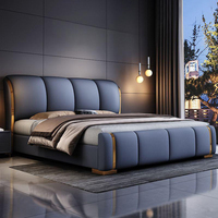 Cama Moderna de Alta Gama con Almacenamiento, Estilo Minimalista, Cuero, 1.8M, Base de Cama King Size, Popular Juego de Cama con Estructura de Madera Italiana de Lujo