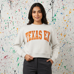 Sweat-shirt à capuche TEXAS EX WHITE 100% coton ORANGE avec broderie appliquée, fils fins, fermeture éclair, style vintage, tendance streetwear - Product Image 1
