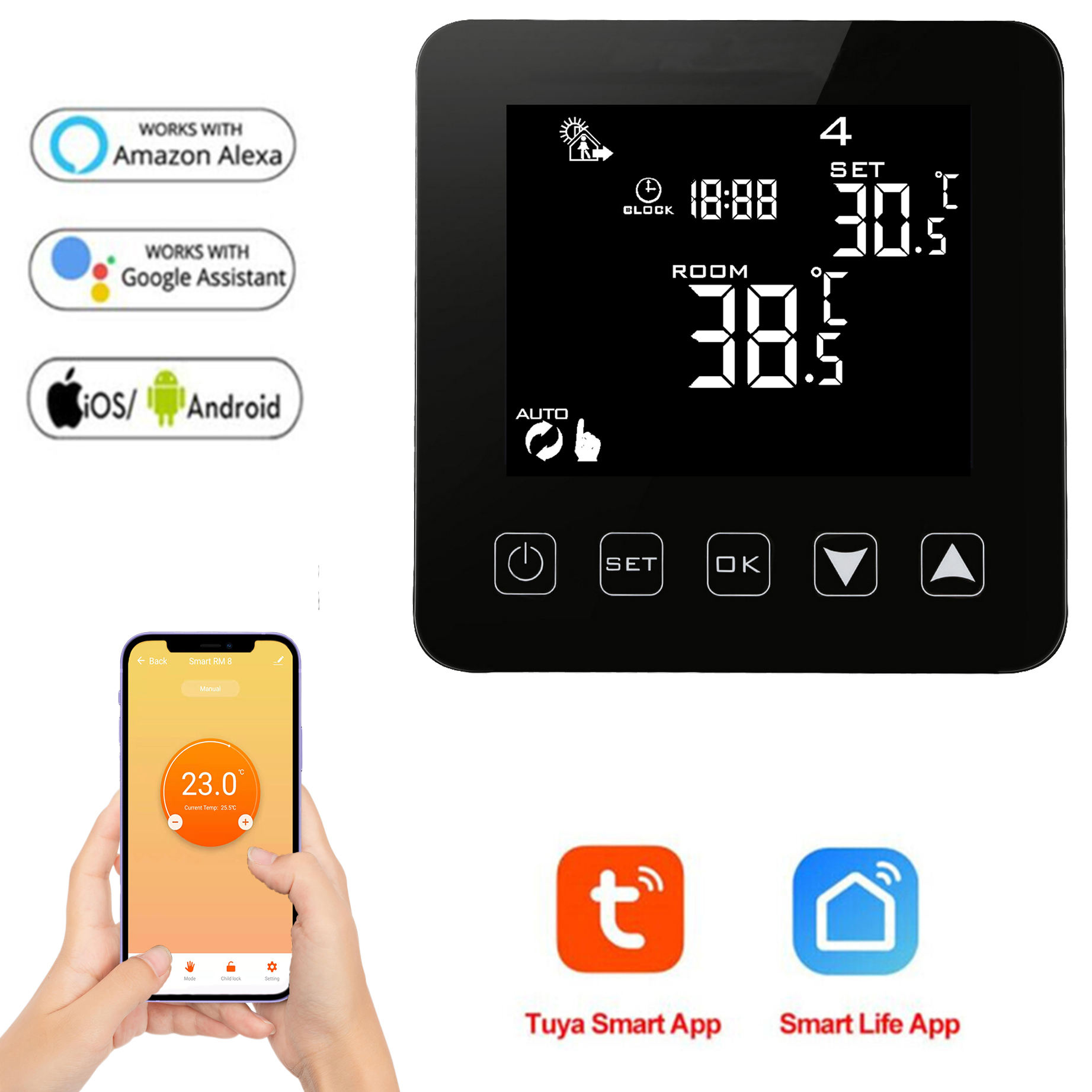 HY08-2 Alternative Color Auto Manual Thermostat Switch Timer for Smart Home  Life Floor Heating System