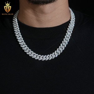 Chaîne cubaine en argent 925 plaqué <span class=keywords><strong>or</strong></span> <span class=keywords><strong>blanc</strong></span> avec moissanite ronde de 13 mm, chaîne cubaine pour <span class=keywords><strong>homme</strong></span>, chaîne de rappeur, certifiée GRA, en stock aux États-Unis - Product Image 4