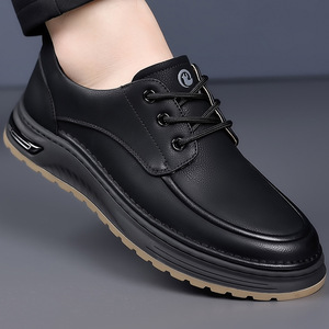 Chaussures décontractées en cuir pour hommes, bout rond, talon bas, respirantes, couleur unie, cuir de vache, doublure en maille, semelle extérieure en caoutchouc - Product Image 3