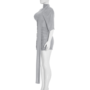 Viviblook D26DS025 Vestido Casual de Mujer, Malla, Cuello Alto, Lazo, Mangas Medias, Ajustado, Mini Vestido de Noche - Product Image 4
