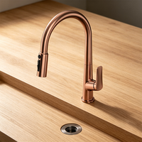 Robinet d'évier extractible haut de gamme Weihao en or rose, monocommande, à arc élevé, rotatif à 360°, double jet, pour cuisine