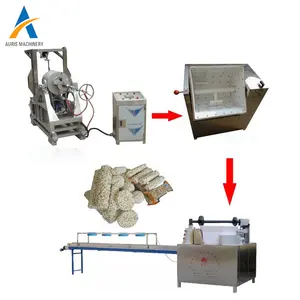 Otomatik şişirilmiş pirinç topu biçimlendirme makinesi tahıl şeker çubuğu yapma kesme makinesi
