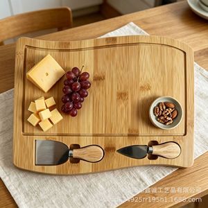 <b>Cheese</b> Board <b>Set</b> Bamboo Cutting Board With <b>Knife</b> Storage For Home And Portable Use Durable Food Safe - Product Image 1