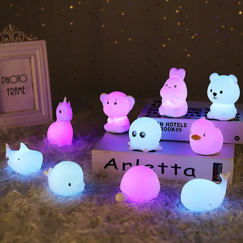 Mini dễ thương Silicone động vật voi Unicorn Thỏ Gấu LED tắm ánh sáng nước đồ chơi Quà Tặng Pat ánh sáng ban đêm cho bồn tắm