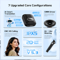Écouteurs Traducteurs Vocaux Intelligents J15 AI, Précision de 98%, Traduction Multi-Langues (145), Casque Sans Fil TWS avec Appel HD et Réduction de Bruit (ENC)