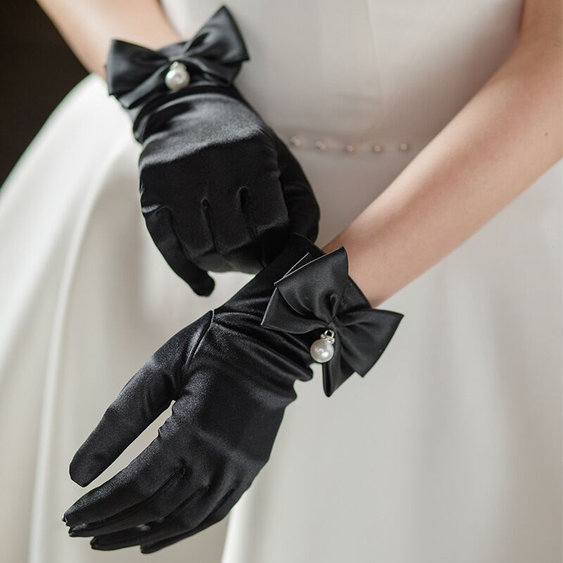 Black Satin Velvet Gloves - Elegant Evening Accessories Black Satin Velvet Gloves - Elegant Evening Accessories