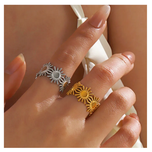 Women's Premium Quality 18K PVD Gold Plated Stainless Steel Sun Shape Wide <b>Open</b> Adjustable Accessory Sweet <b>Ring</b> Fashion <b>Rings</b> - Product Image 2