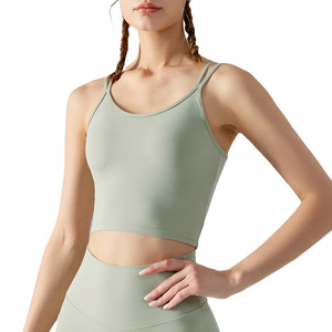 Débardeur de yoga pour femme à double bretelle fine et dos croisé, avec soutien-gorge rembourré intégré, idéal pour le fitness, le Pilates et l'entraînement, sans manches, gilet de sport - Product Image 1