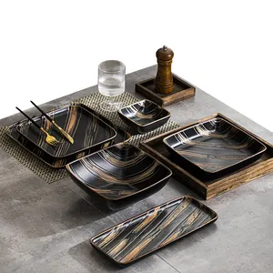 Service de vaisselle rétro en grès au design dernier cri, ensembles d'assiettes à dîner pour la vie moderne
