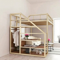 Lit mezzanine en acier robuste au design moderne avec escalier en bois et rangement pour chambre/appartement – Tailles Queen/King/Twin personnalisables