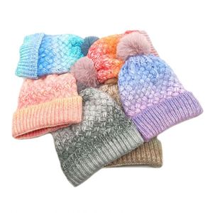 Hot Selling Thick Fleece Lining Winter Warm Dress Fashion Ombre Women Beanie <b>Hat</b> With POM POM Ball - Product Image 6