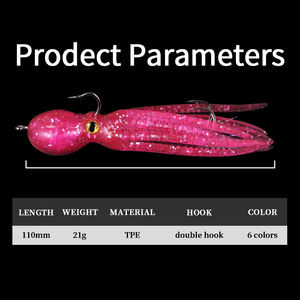 ปลาน้ำเค็มขนาด21กรัมกระโปรงปลาหมึกทำจากซิลิโคนอ่อนนุ่ม6สีเรืองแสง110มม. เหยื่อปลาหมึกนิ่มวัสดุ <span class=keywords><strong>TPE</strong></span> - Product Image 2