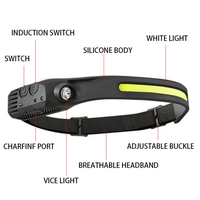 Linterna Frontal de Doble Fuente de Luz XPE COB con Sensor de Movimiento, Haz de Luz Amplio de 230 Grados, Impermeable, Recargable Tipo C, de Silicona, para Camping
