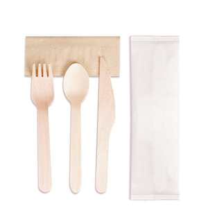 Kits compostables biodegradables desechables Couverts Fourchettes Juego de cubiertos de madera Spooms con impresión - Product Image 2