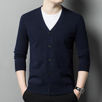 Cardigans tricotés unis à col en V respirants pour hommes, grandes tailles, vente en gros d'usine, pour le printemps et l'automne, avec col ouvert