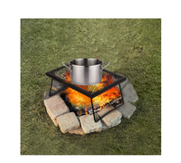 Barbecue de camping portable pliable noir en acier émaillé avec chariot, dispositif de sécurité flamme et hauteur réglable facilement