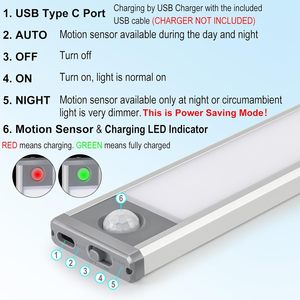 Éclairage intérieur ultra-mince 3 couleurs à intensité variable 5v Usb Rechargeable armoires de cuisine placard armoire Led détecteur de mouvement lumière - Product Image 6