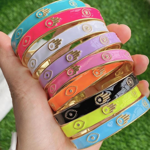 Bijoux tendance tendance <span class=keywords><strong>en</strong></span> plaqué or, émail coloré, bracelet de manchette ouvert à la main pour femmes, vente <span class=keywords><strong>en</strong></span> gros - Product Image 1