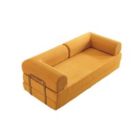 Canapé en velours en forme de L, style minimaliste moderne, pour salon, appartement compact, location, pliable, convertible en lit