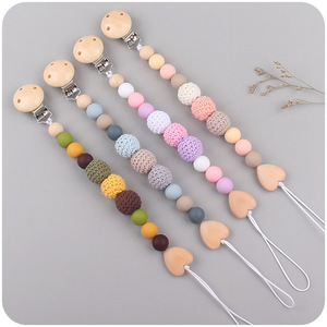 2-Piece Set <strong>Wooden</strong> Pacifier <strong>Clip</strong> with Silicone <strong>Teether</strong> Anti-Chain Baby Product - Product Image 2