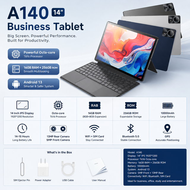 14-inch Tablet with Android13 FHD Large Screen and Equipped with Facial Recognition Business Education Tablet