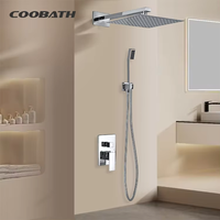 Práctica Combinación de Ducha Empotrada Cromada Moderna para Baño, con Rociador de Lluvia Individual, Función de Pausa, Grifo Termostático, Montaje en Pared, para Apartamento