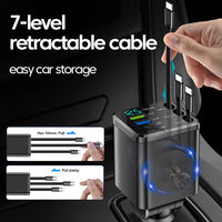 Cargador de Coche 7 en 1 Más Pequeño con Tres Cables Retráctiles Tipo C de 120W, Cargador de Coche USB C Rápido y Retráctil para iPhone 16 15 14