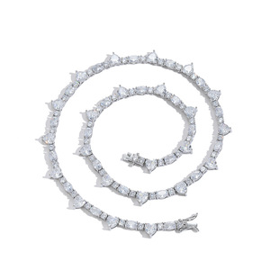 Collana Tennis alla Moda in Stile Hip Hop Europeo e Americano, in Ottone con Zirconi Intarsiati a Forma di <span class=keywords><strong>Cuore</strong></span> Ovale, per Coppie - Product Image 2