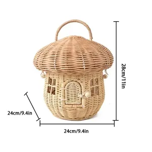 Rotin fait à la main <span class=keywords><strong>panier</strong></span> accessoires plage sacs de paille tissé château champignon vacances pique-nique paniers enfants glands sac à main tissé sacs fourre-tout - Product Image 6