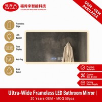 Miroir LED rectangulaire mural Fullkenlight pour salle de bain avec affichage de l'heure, commande tactile et fonction anti-buée