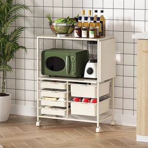 Étagère de rangement de cuisine multifonctionnelle <span class=keywords><strong>avec</strong></span> plateau coulissant, <span class=keywords><strong>chariot</strong></span> de rangement mobile à plusieurs niveaux pour <span class=keywords><strong>four</strong></span> à micro-ondes - Product Image 5