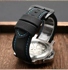 High Quality Nylon Textured Strap for the <strong>Pam</strong> 01661 441 799 616 Marina Men's Strap 24 mm Black Blue - Product Image 1