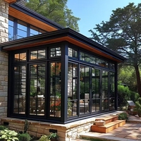 Gazebo Moderno de Aluminio para Jardín, Ecológico, con Ventanas Abatibles y Puertas Corredizas de Vidrio, Diseño de Pérgola