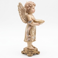 Statuette d'ange vintage en résine tenant un bol, sculpture décorative beige et or pour la maison, cadeau de fêtes