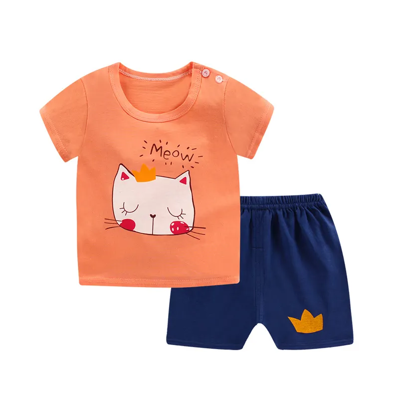 Wholesale children's boutique clothing children pyjamas t shirt short pants baby girl clothes set