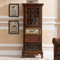 Commode à tiroirs en bois massif de style européen, armoire haute avec portes antiques, meuble d'entrée multifonction, meuble TV vintage, meuble à vin