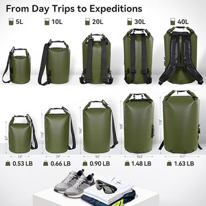 3 Layer Waterproof Dry <b>Bag</b> Olive Tear Resistant Roll Top Sack with Backpack Straps Heavy Duty Buckle for Kayaking Hiking Fishing - Product Image 2