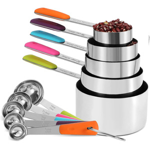 Ensemble de tasses et cuillères à mesurer en acier inoxydable avec poignées colorées pour la pâtisserie, le café et l'utilisation en cuisine - Product Image 5