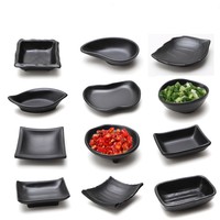 Vente en gros d'usine Plat de sauce soja rond en mélamine noir mat Plat de soucoupe en plastique écologique pour la maison ou le restaurant