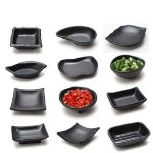 Factory Wholesale Plastic Saucer Dish Matte Black Round Melamine Soy Sauce Dish for Home Restaurant