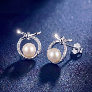 Boucles d'oreilles en perles d'eau douce naturelles, bijoux en argent Sterling S925, double perle, pour femmes, élégant, minimaliste, cadeau de mariage - Product Image 4