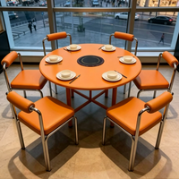 Ensemble table et chaises pliantes en acier inoxydable, style industriel moderne, durable, pour restaurant, mobilier de restauration commercial
