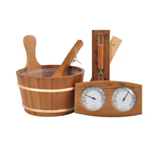 Sauna Wooden Bucket Spoon Sauna steam room accessories set sand timer thermometer