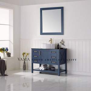 VAMA — meuble de salle de bain avec lavabo contemporain, lavabo, vasque uni en verre, couleur bleu marine, 756042B, 42 pouces - Product Image 2