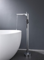 Mitigeur de baignoire moderne en laiton à poignée unique Robinet sur pied noir mat avec pommeau de douche manuel