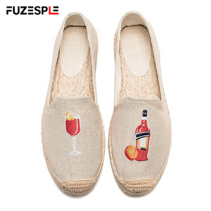 <span class=keywords><strong>Espadrilles</strong></span> pour femmes en toile <span class=keywords><strong>bleu</strong></span> <span class=keywords><strong>marine</strong></span>, style ludique, broderie vin, à enfiler, semelle épaisse en jute tressée, pour l'été et les loisirs - Product Image 5