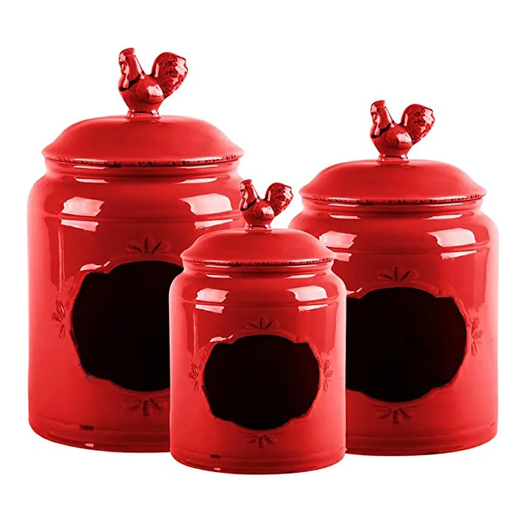 Dapat Ditulis Merah Stoneware Dapur Jar Makanan Kustom Tabung Keramik