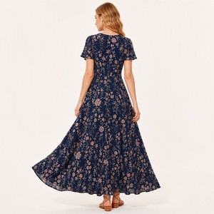 Vestido Maxi de Viscosa para Mujer, 120g, Corte en A, Escote en V, Estampado de Flores Silvestres, Estilo <span class=keywords><strong>Southern</strong></span> <span class=keywords><strong>Belle</strong></span> Romántico, Logotipo Personalizado, Venta al Por Mayor - Product Image 3